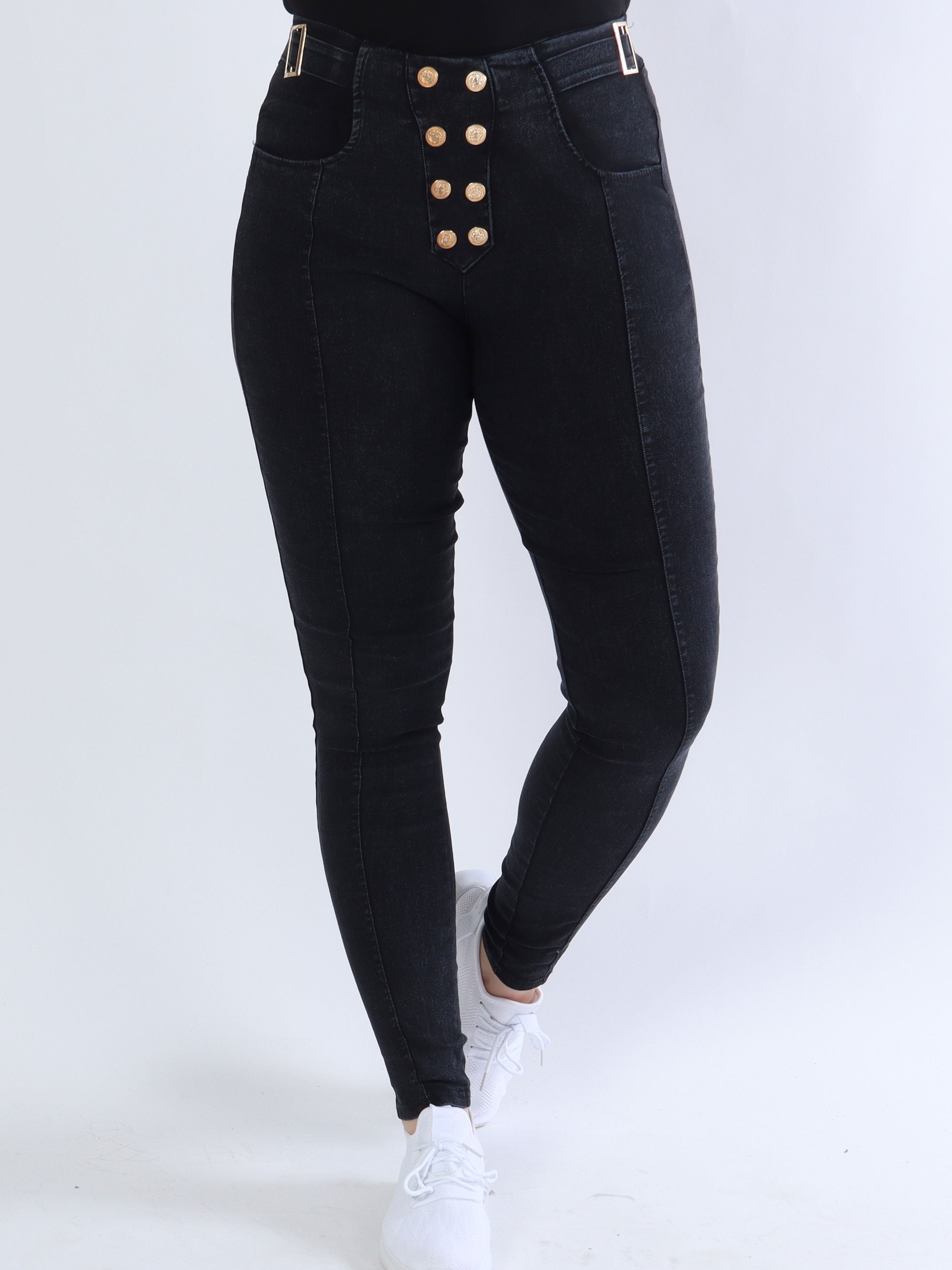 Bonnie - Leggings i jeanslook med guldknappar